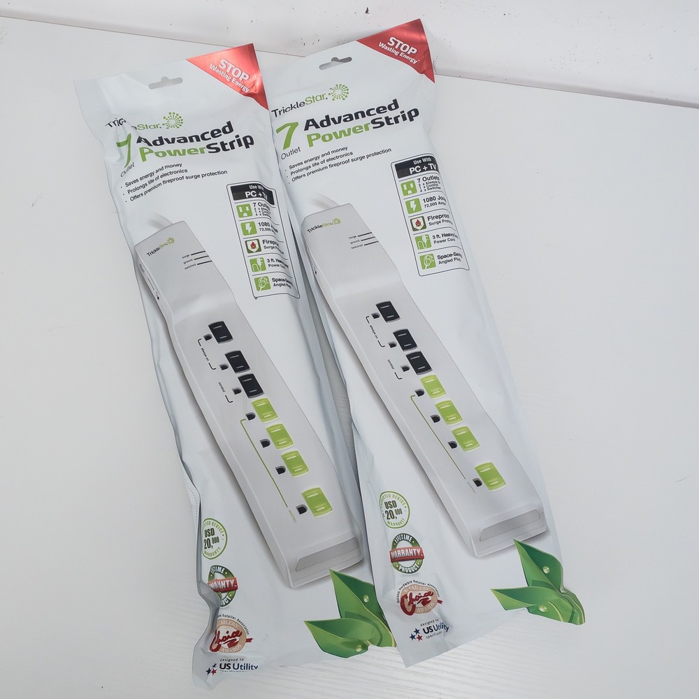 TrickleStar 7 Outlet Advanced PowerStrip TS1104 White 2 Pack Surge Protector 3ft